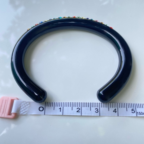 Black Acrylic Cuff Bracelet For Women With Mixed Swarovski Crystals by Lara Glam - Picture 7 of 13